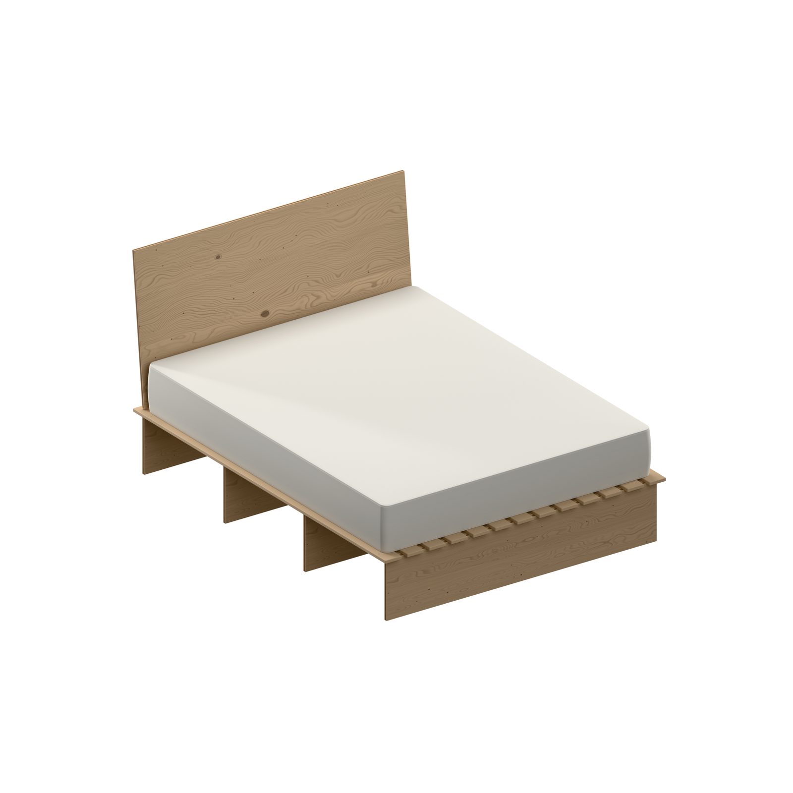 Bett aus Fichte, Rendering, Axonometrie