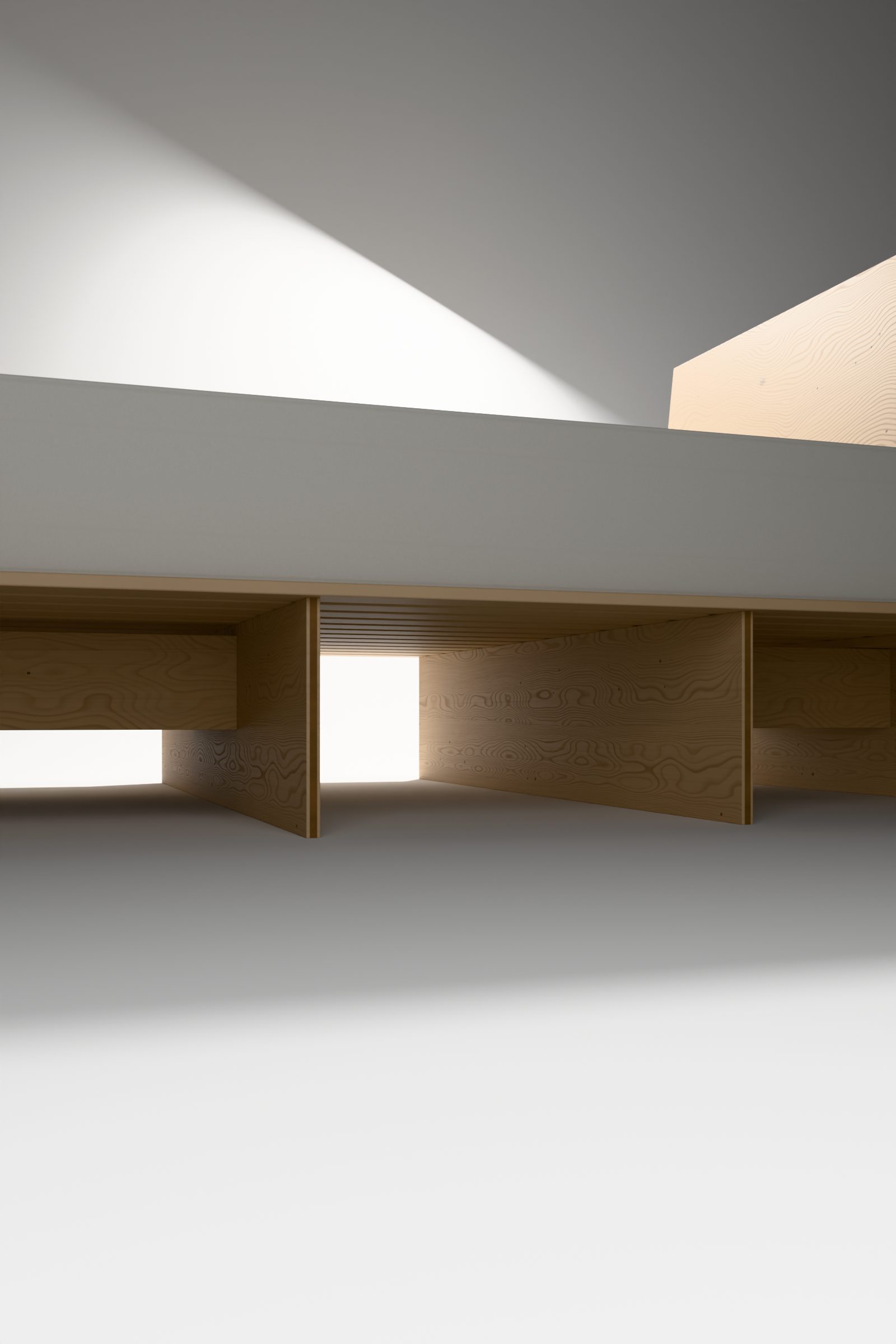Bett aus Fichte, Rendering: Unterkonstruktion