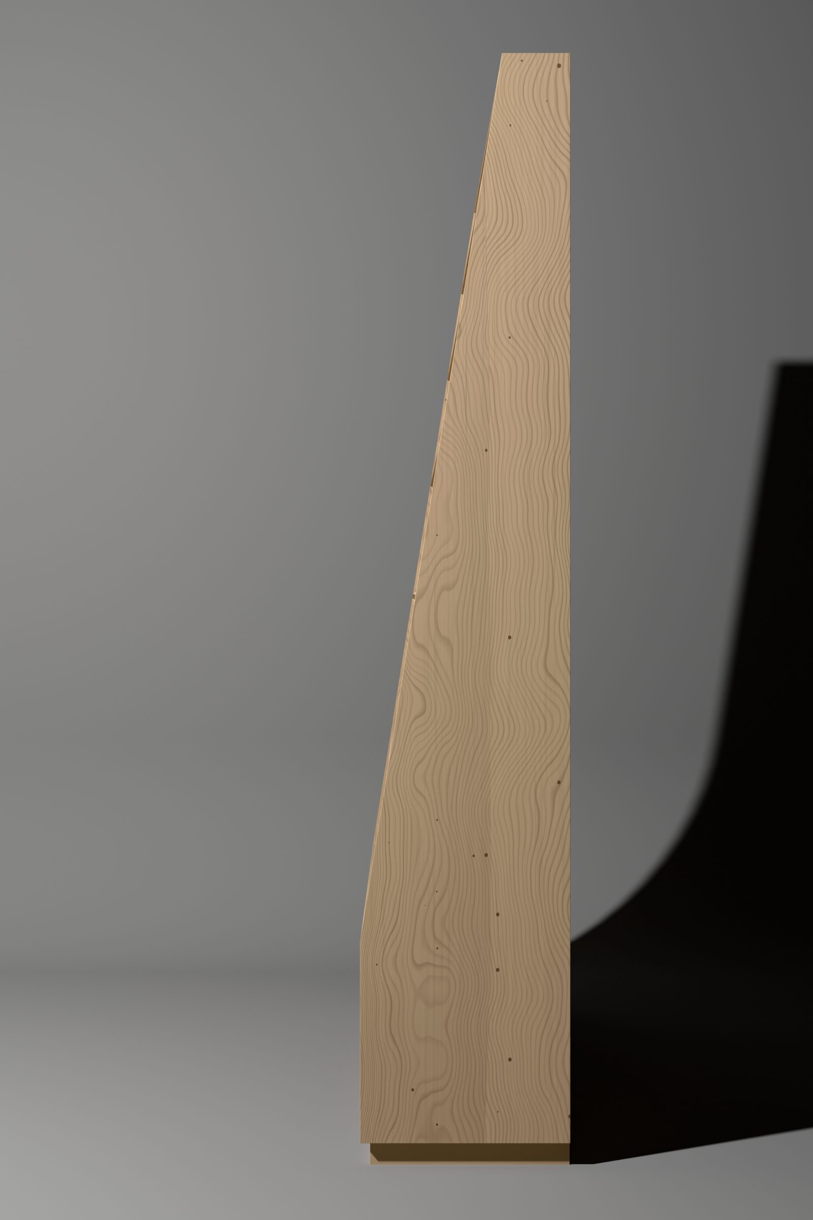 Bücherregal aus Fichte, Rendering: Seitenansicht