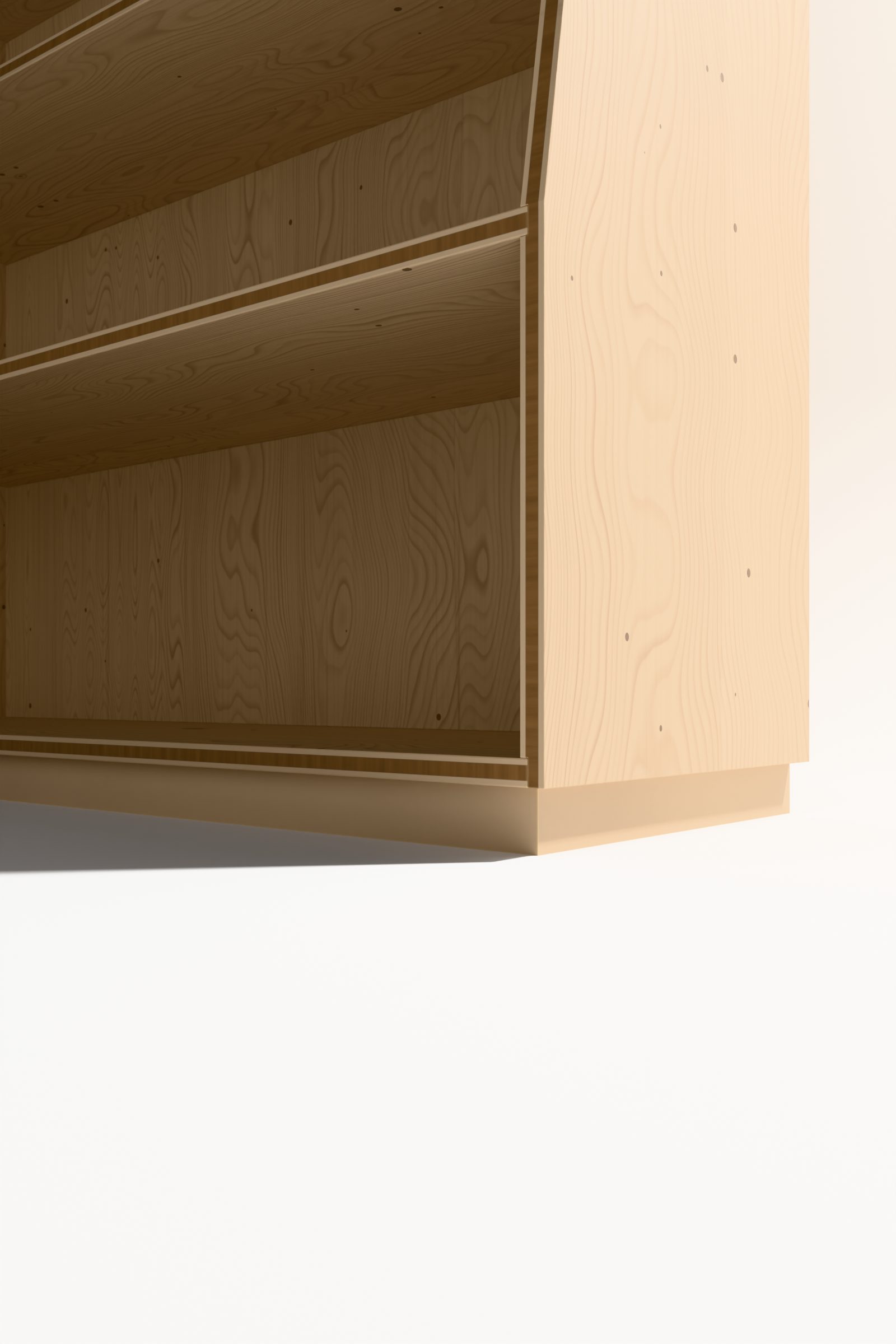 Bücherregal aus Fichte, Rendering: Sockel