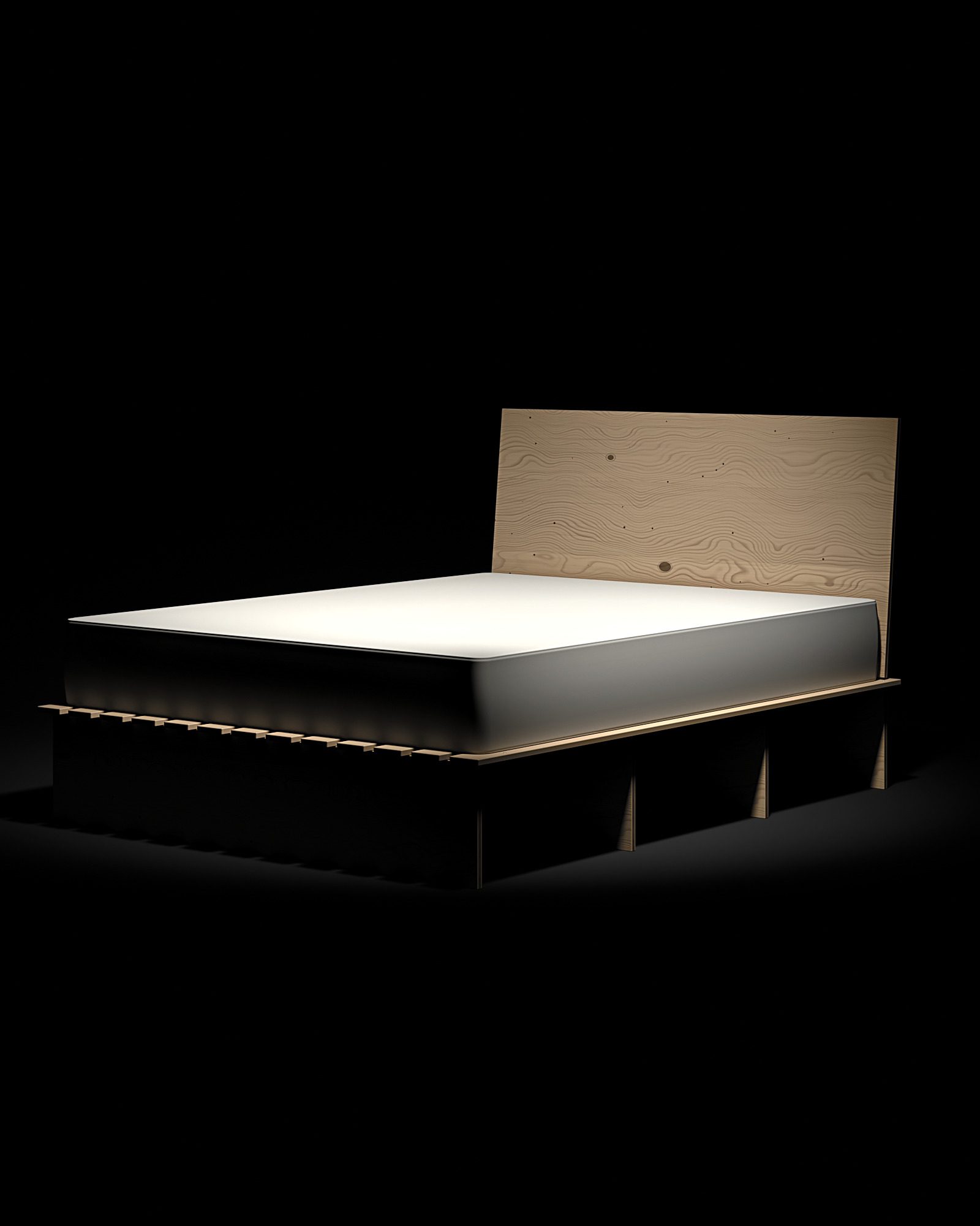Bett aus Fichte, Rendering: im Lichtkegel