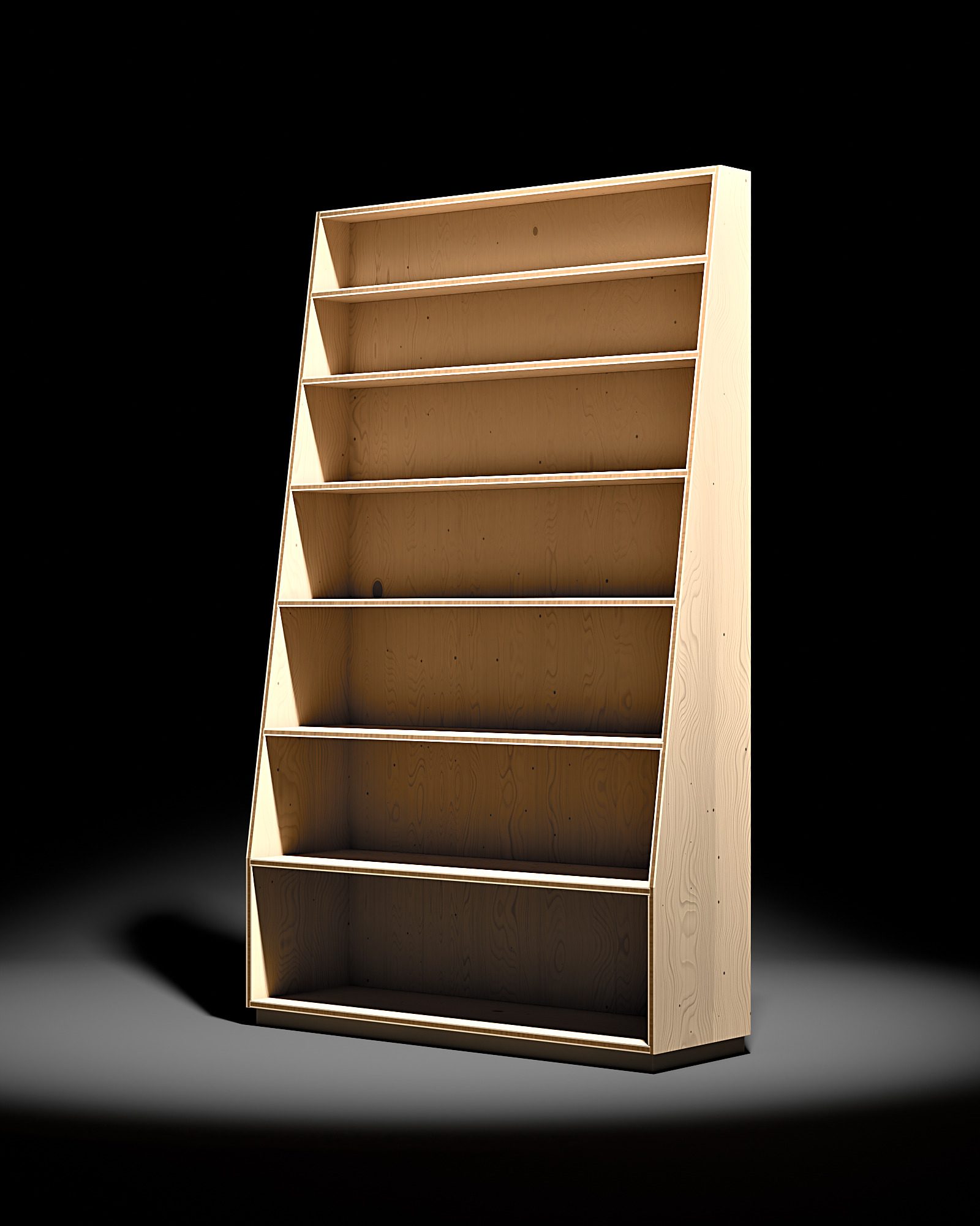 Bücherregal aus Fichte, Rendering: im Lichtkegel